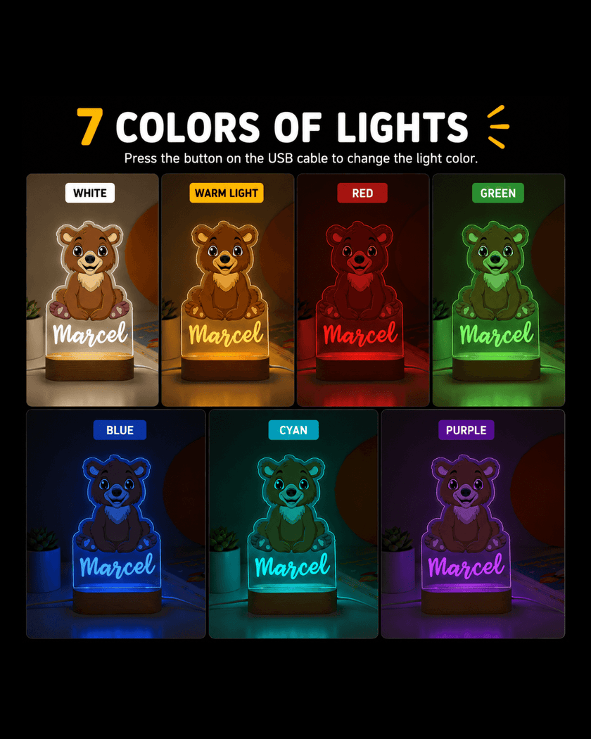 Brown Bear Personalized Name Light