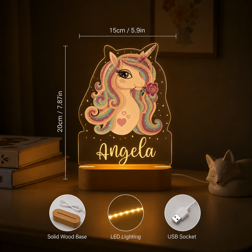 Sparkly Unicorn Personalized Name Light