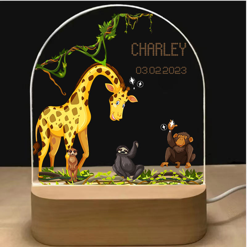 Giraffe, sloth, monkey  customized night light for nursery