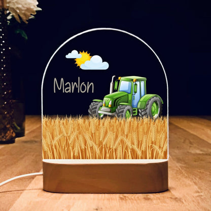 Green tractor personalized night light 