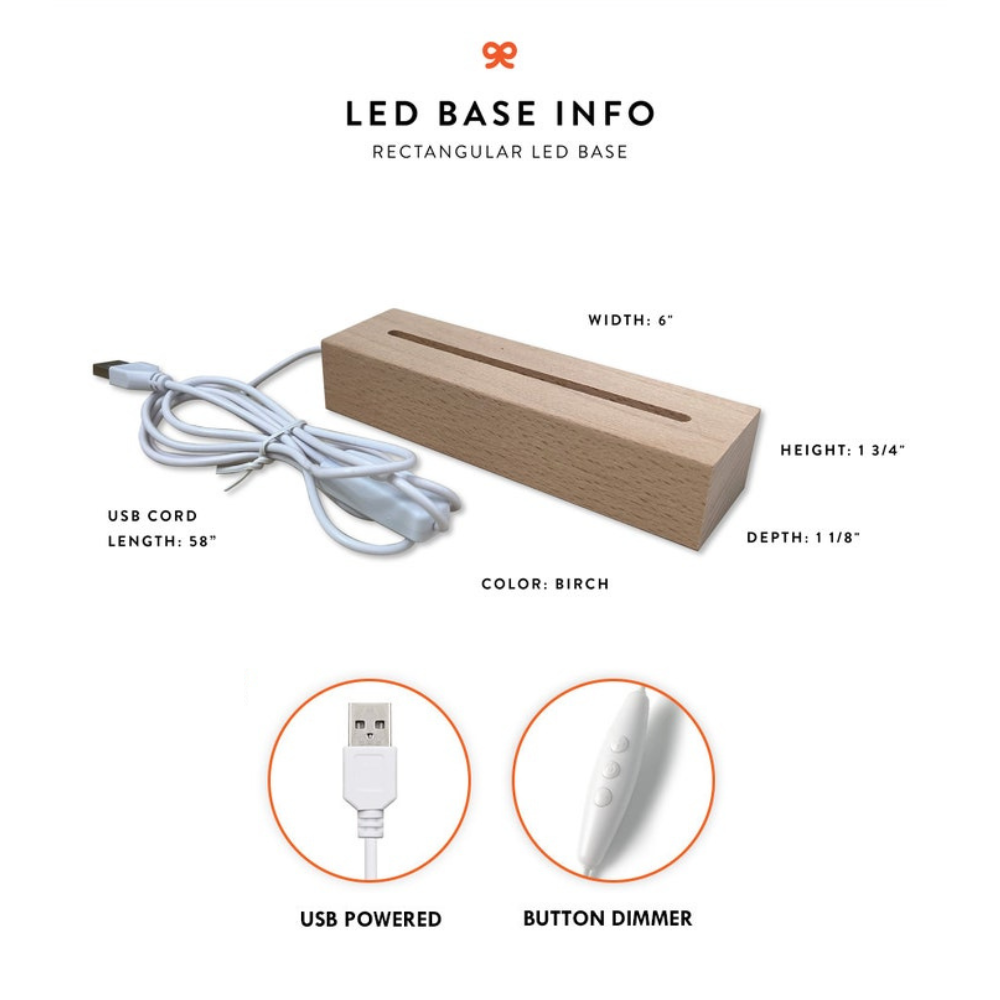 Rectangular LED wooden base details