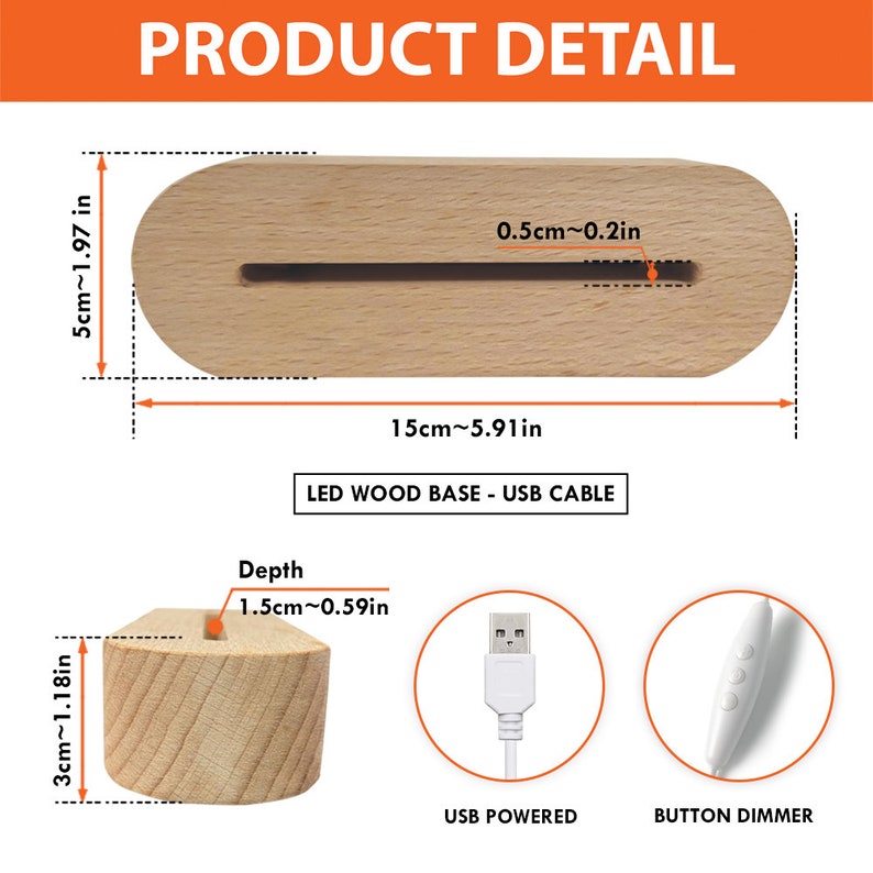 Custom name night light wooden base