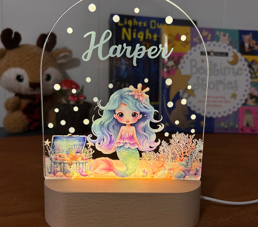 Mermaid decorative acrylic personalized night lamp for kids 