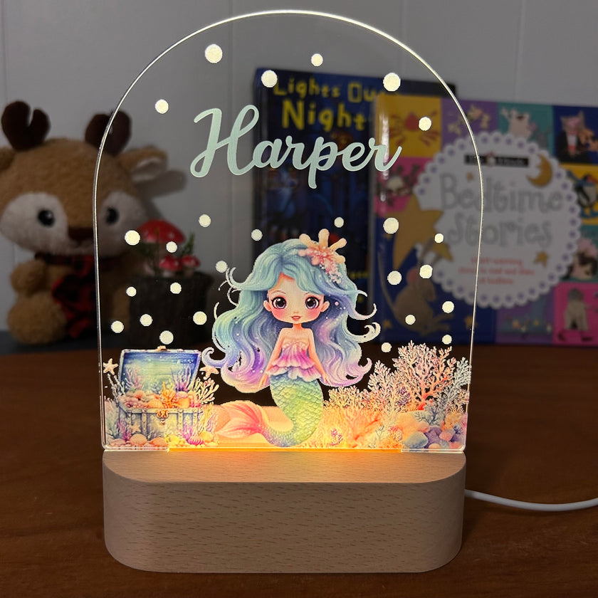 Mermaid decorative acrylic personalized night lamp for kids 