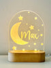 Moon and Stars engraved night lamp for kids with a name 
