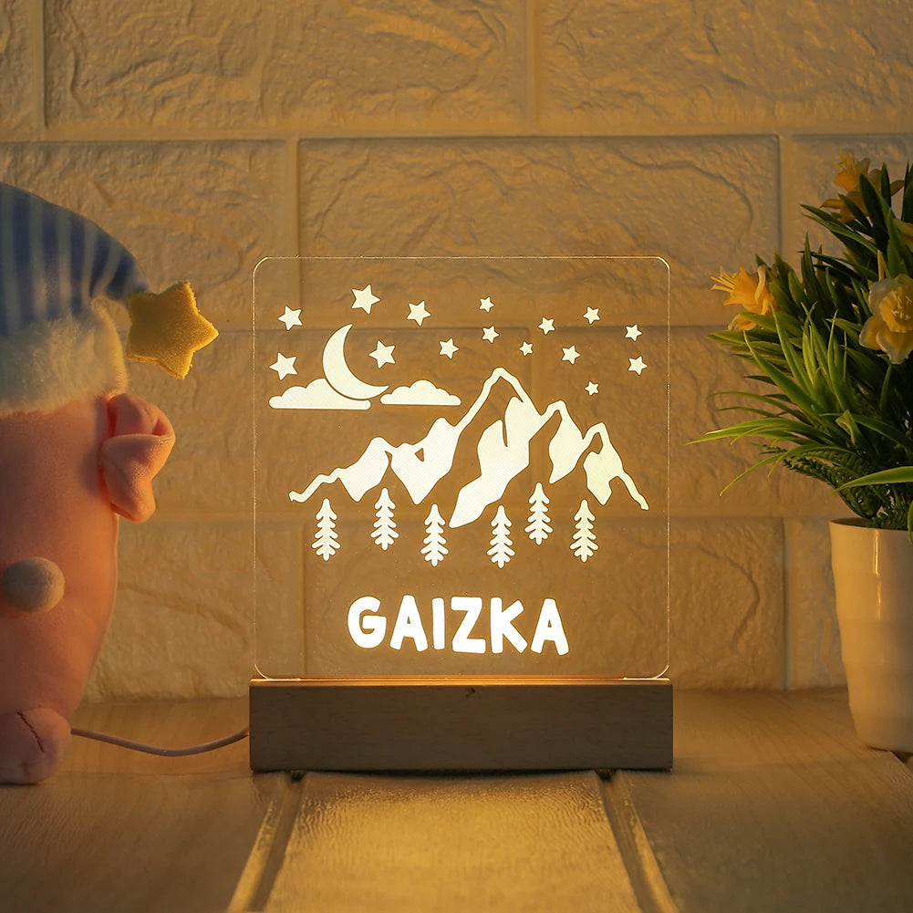 Mountain and trees personalized night light