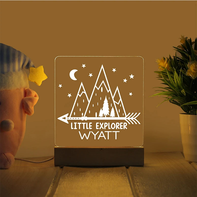 Mountain, moon and stars personalized night light