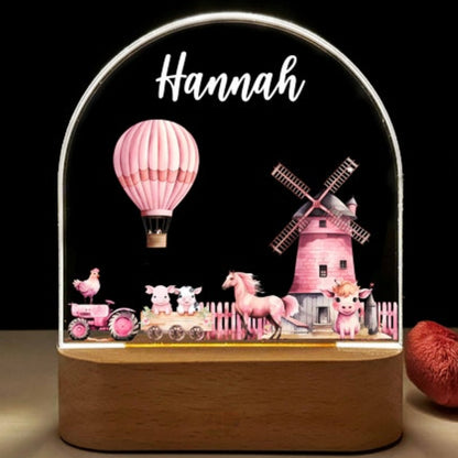 Pink farm animals custom night light 