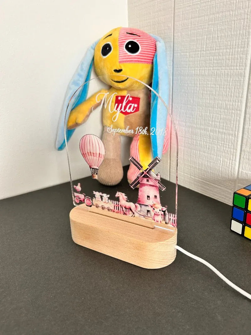 Personalized Pink Farm Animal Night Light for Kids Custom Name Bedside Lamp - Custom Table Lamps
