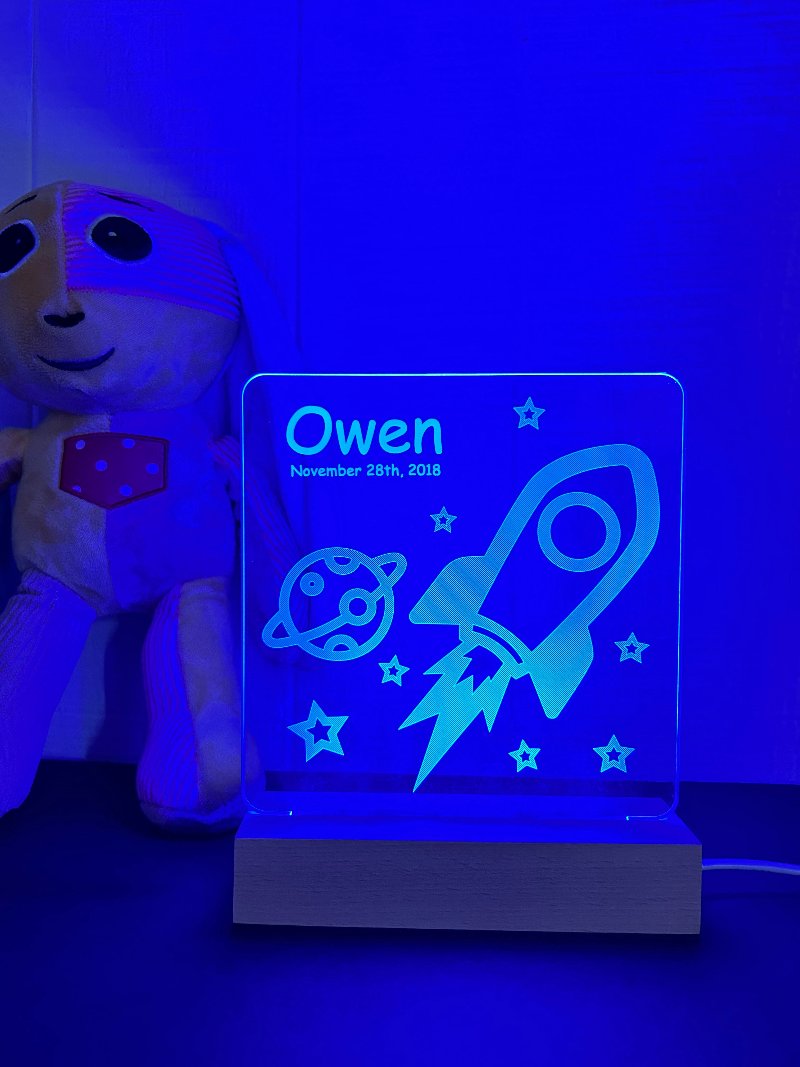 Rocket personalized night light- blue