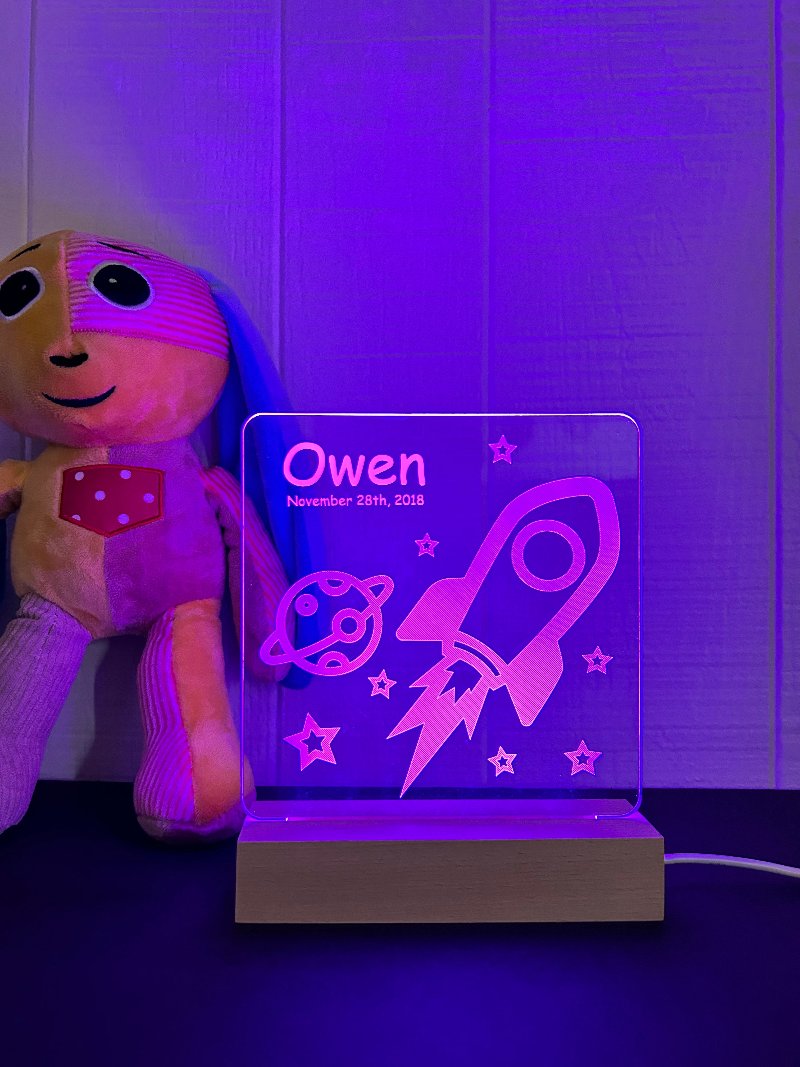 Rocket personalized night light-purple