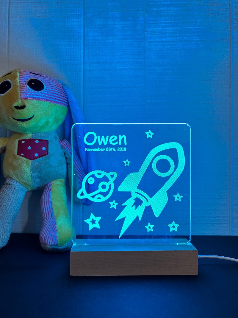 Rocket personalized night light-cyan