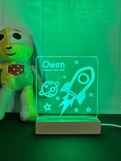 Rocket personalized night light-green