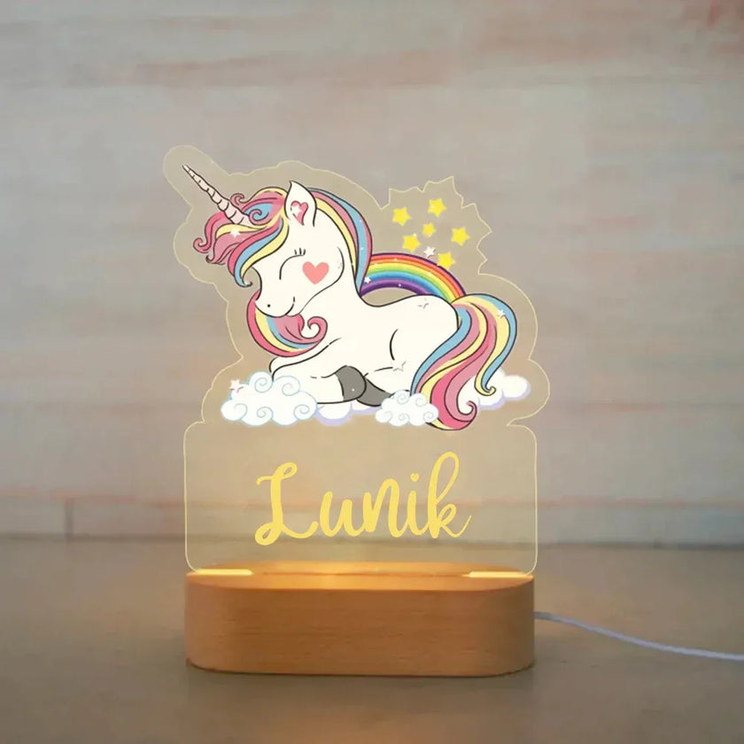 Personalized Unicorn Night Light Custom Name Acrylic Lamp for Baby’s Room or Kids’ Bedroom