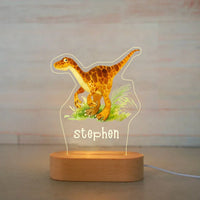 Velociraptor Dinosaur Personalized Children's Night Light Custom Name Acrylic Lamp for Baby's Room or  Kids Bedroom