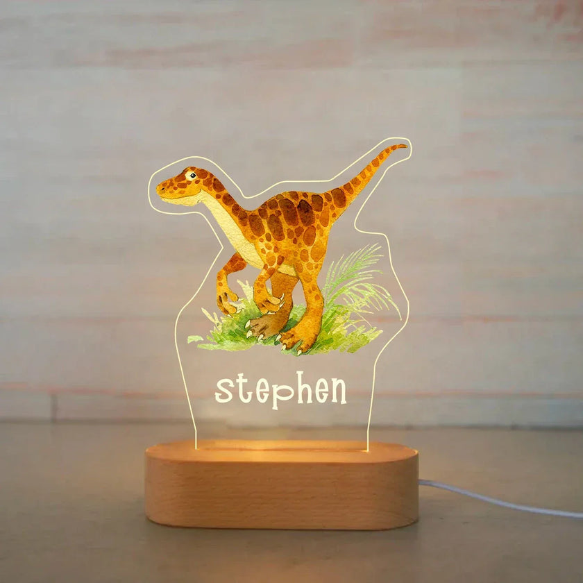 Velociraptor Dinosaur Personalized Children's Night Light Custom Name Acrylic Lamp for Baby's Room or  Kids Bedroom