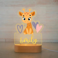 Giraffe with Hearts Personalized Animal Night Light Custom Name Acrylic Lamp for Baby and Kids Bedroom