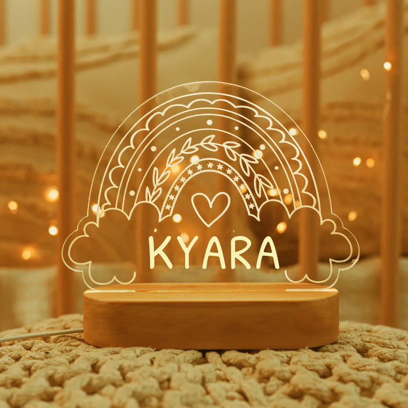 Rainbow Night Light Personalized Children's Name Lamp Custom Nursery Newborn Bedroom