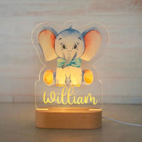 Baby Elephant Personalized Animal Night Light Custom Name Acrylic Lamp for Baby Nursery Kids and Bedroom