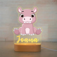Hippo Personalized Animal Night Light Custom Name Acrylic Lamp for Baby Nursery and Kids Bedroom