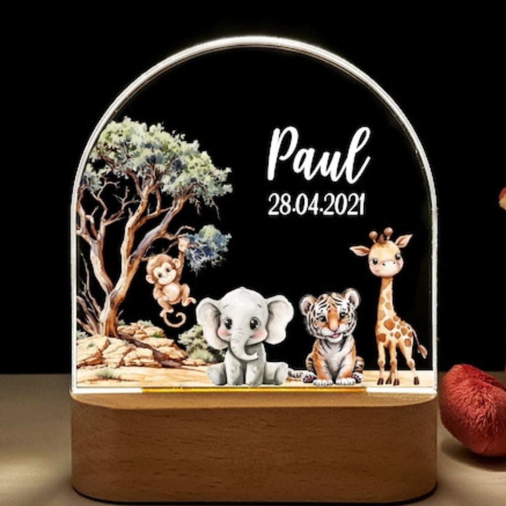 Animal personalized night lamp with kids' name and date