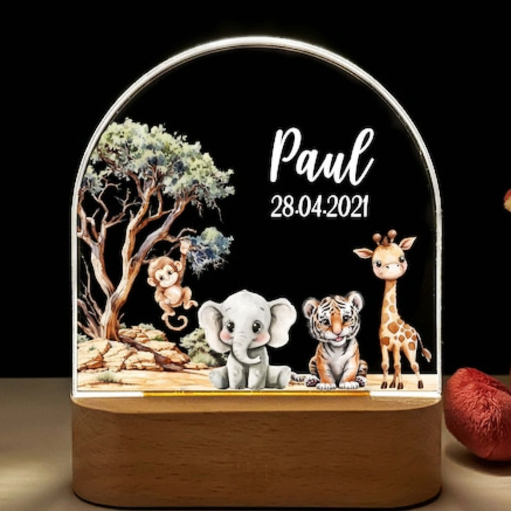 Animal personalized night lamp with kids' name and date