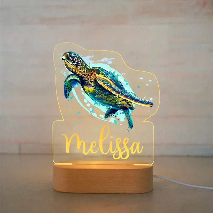 Turtle Personalized Night Light Custom Name Acrylic Lamp for Baby or Kids Bedroom