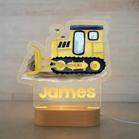Yellow Bulldozer Personalized kids Night Light Custom Name Acrylic Lamp for Kids Bedroom or Nursery
