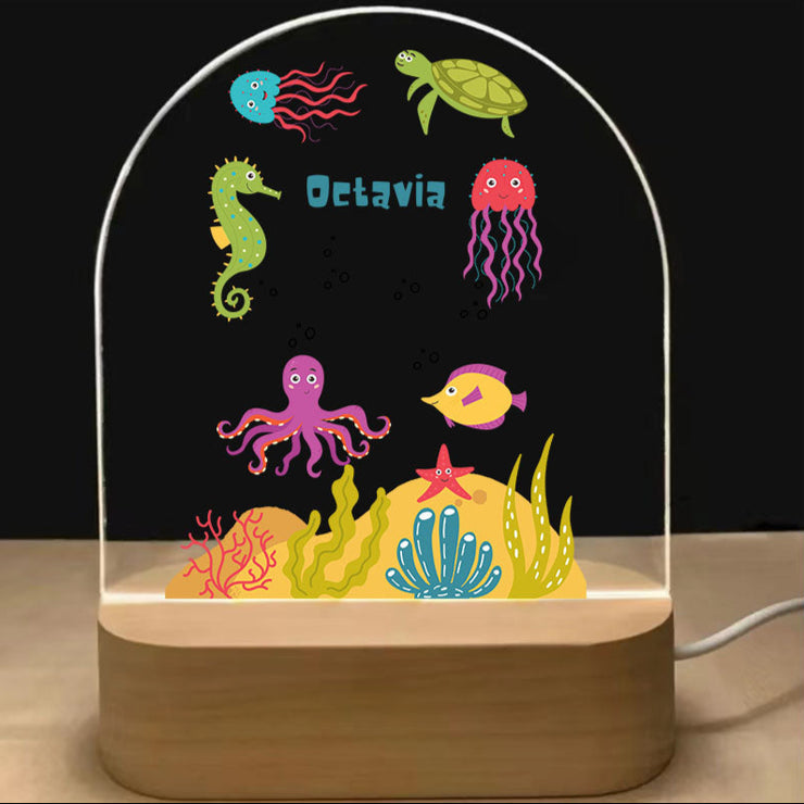 personalized night lamp for kids with name engraved and sea creature design