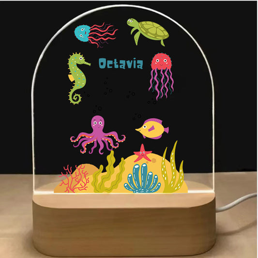 personalized night lamp for kids with name engraved and sea creature design