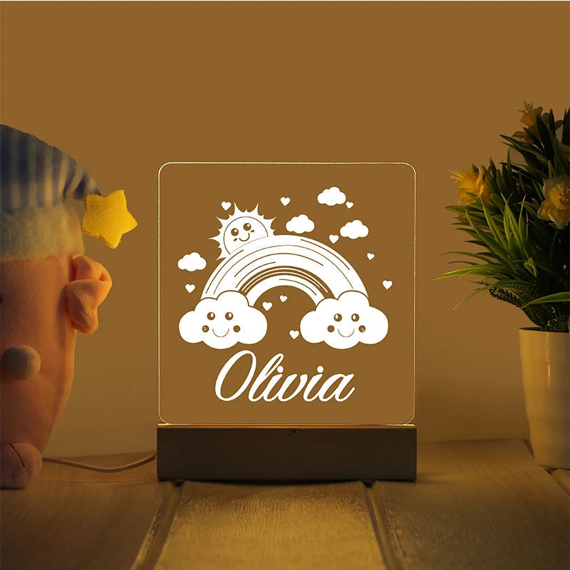 Smiling sun and rainbow personalized night light