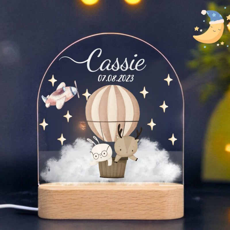 animal in glasses hot air balloon personalized night light