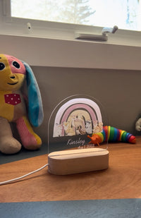 Personalized Woodland Animal & Rainbow Night Light for Kids Custom Name Bedside Lamp - Custom Table Lamps