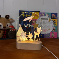 Personalized Woodland Teepee Night Light for Kids Custom Name Bedside Lamp - Custom Table Lamps