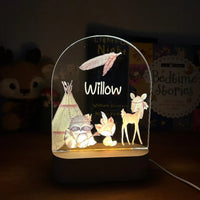 Personalized Woodland Teepee Night Light for Kids Custom Name Bedside Lamp - Custom Table Lamps