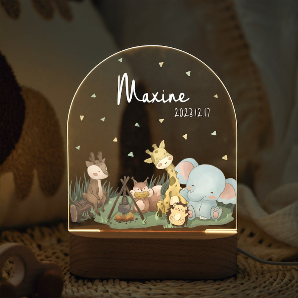 animals by camp fire personalized night light