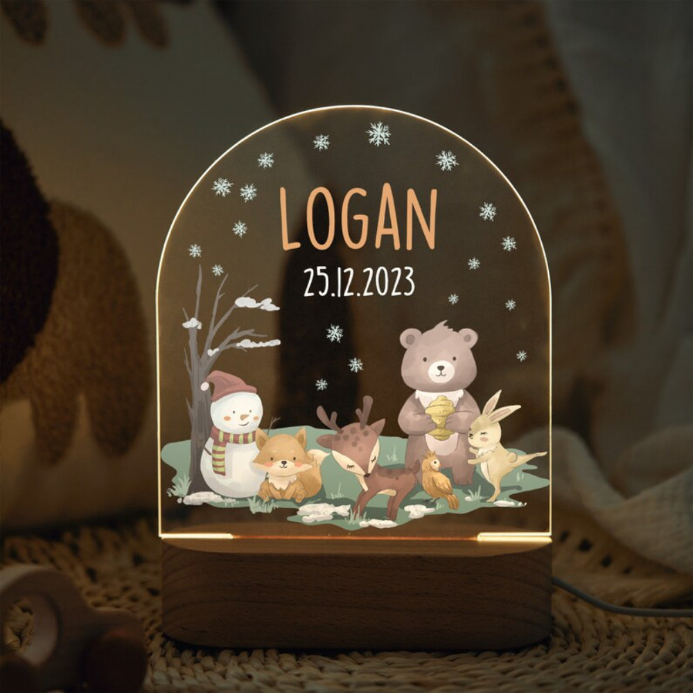 animals in winter cute personalized night light