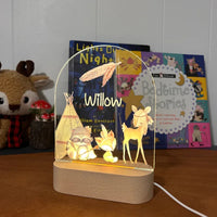 Personalized Woodland Teepee Night Light for Kids Custom Name Bedside Lamp - Custom Table Lamps