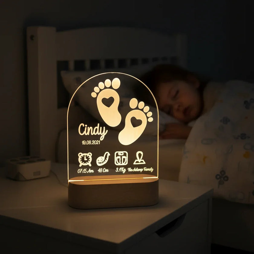 Personalized Baby Birth Stats Night Light Custom Name Nursery Lamp - Custom Table Lamps