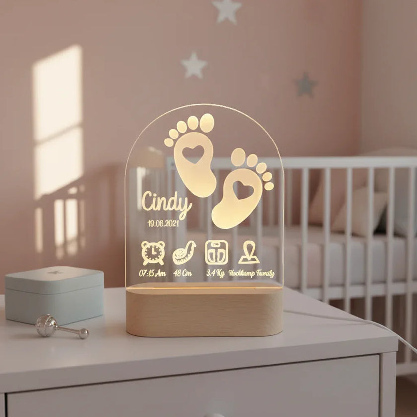 Personalized Baby Birth Stats Night Light Custom Name Nursery Lamp - Custom Table Lamps