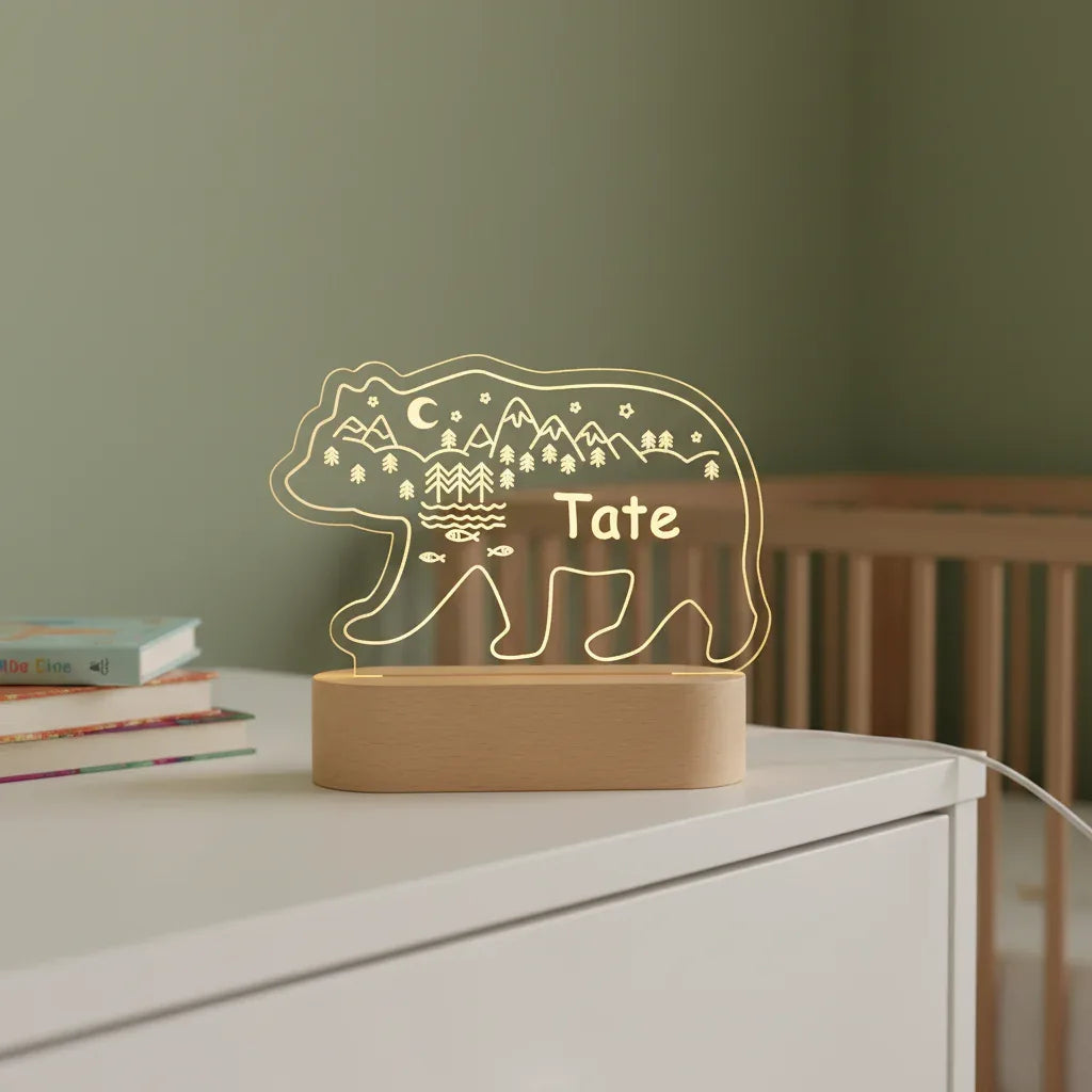 Personalized Bear Night Light for Kids Custom Name Bedside Lamp - Custom Table Lamps