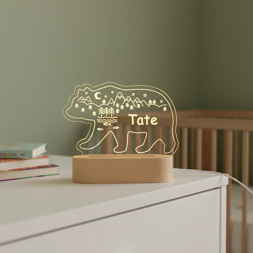 Personalized Bear Night Light for Kids Custom Name Bedside Lamp - Custom Table Lamps