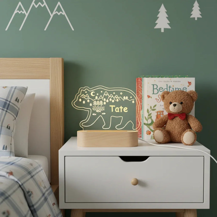 Personalized Bear Night Light for Kids Custom Name Bedside Lamp - Custom Table Lamps