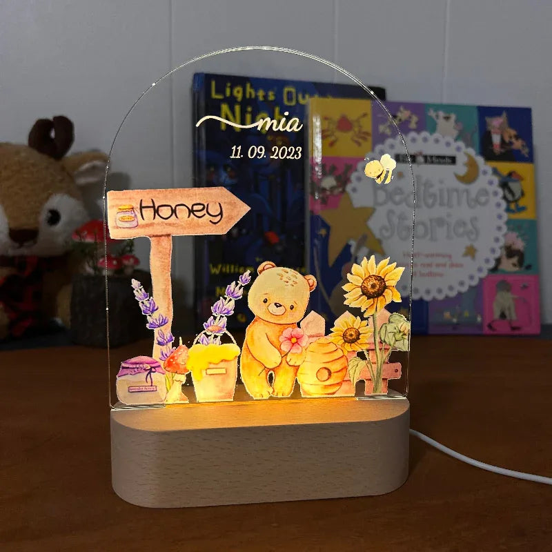 Personalized Bear Night Light for Kids Custom Name Bedside Lamp for Nursery - Custom Table Lamps