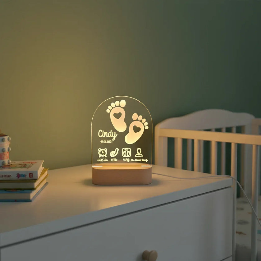 Personalized Baby Birth Stats Night Light Custom Name Nursery Lamp - Custom Table Lamps