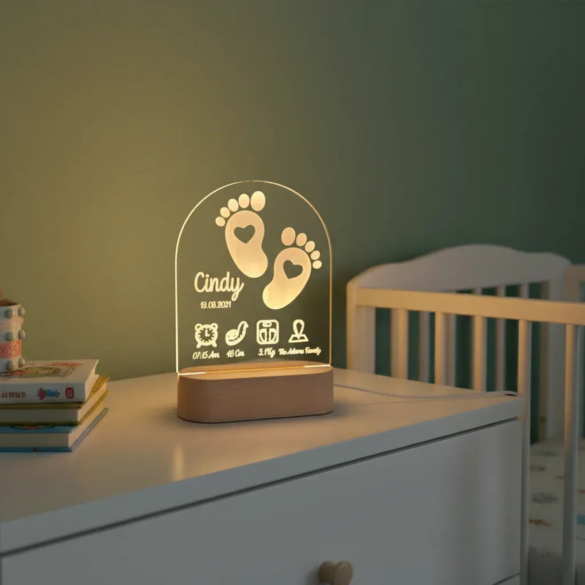 Personalized Baby Birth Stats Night Light Custom Name Nursery Lamp - Custom Table Lamps
