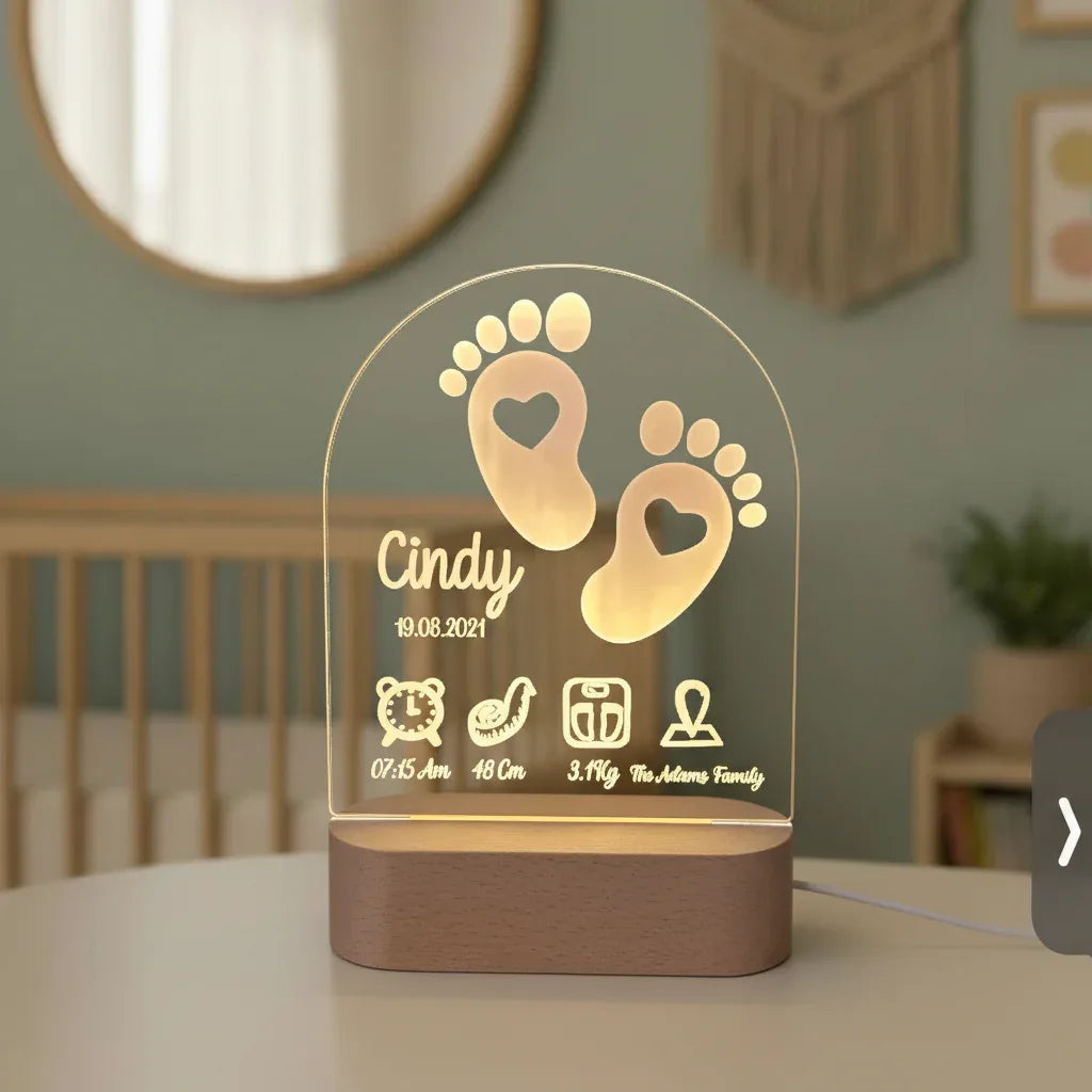 Personalized Baby Birth Stats Night Light Custom Name Nursery Lamp - Custom Table Lamps