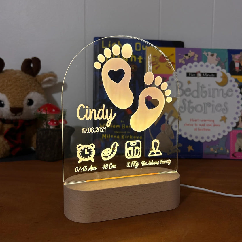 Personalized Baby Birth Stats Night Light Custom Name Nursery Lamp - Custom Table Lamps