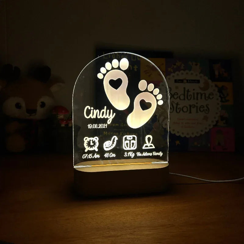Personalized Baby Birth Stats Night Light Custom Name Nursery Lamp - Custom Table Lamps