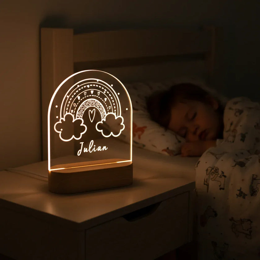 Personalized Line Drawn Rainbow Night Light Custom Name Kids Lamp - Custom Table Lamps